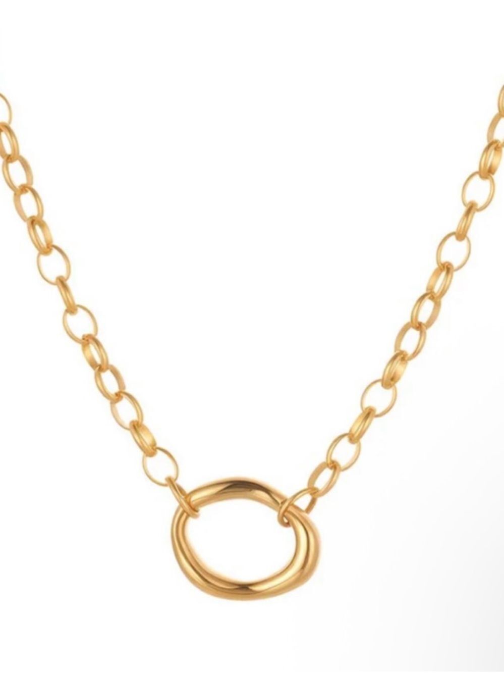 Gold Link Necklace with Polished Circle Pendant - Women